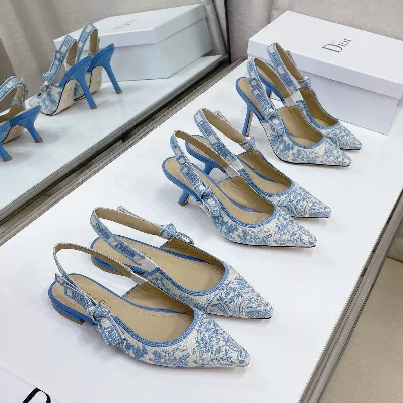 TOP J'Adior Slingback Pumps Women Toile de Jouy Motif Canvas Sky Blue 0116