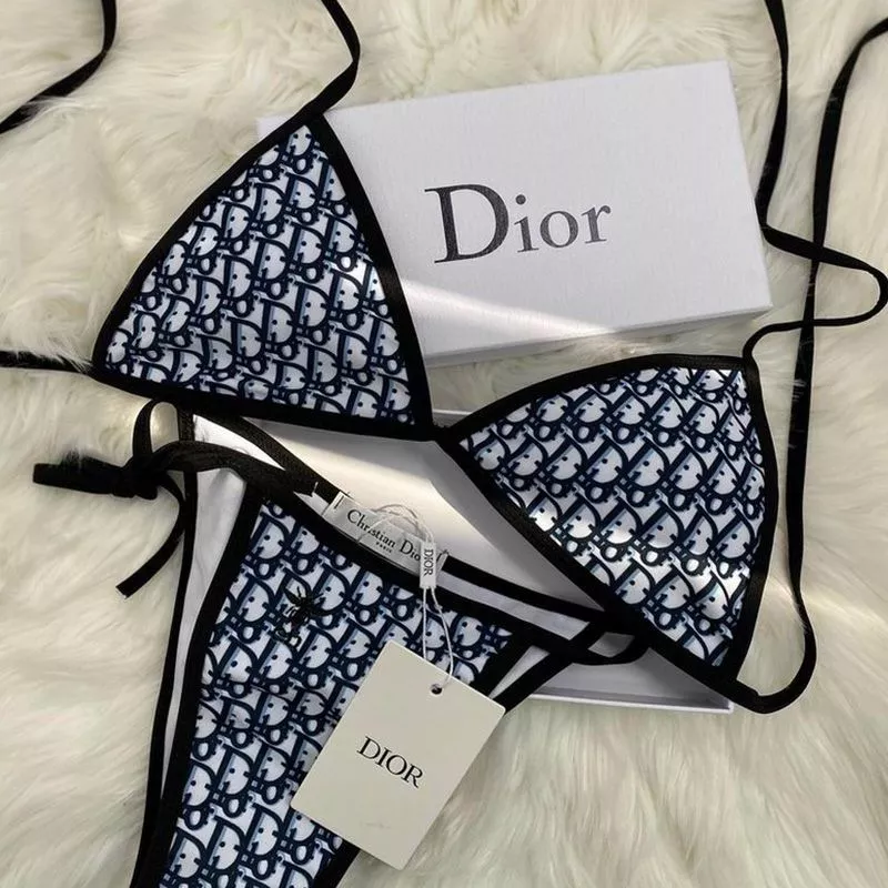 Cheap TOP Dior Bikini Women Oblique with Bee CD Motif Lycra Blue 0114