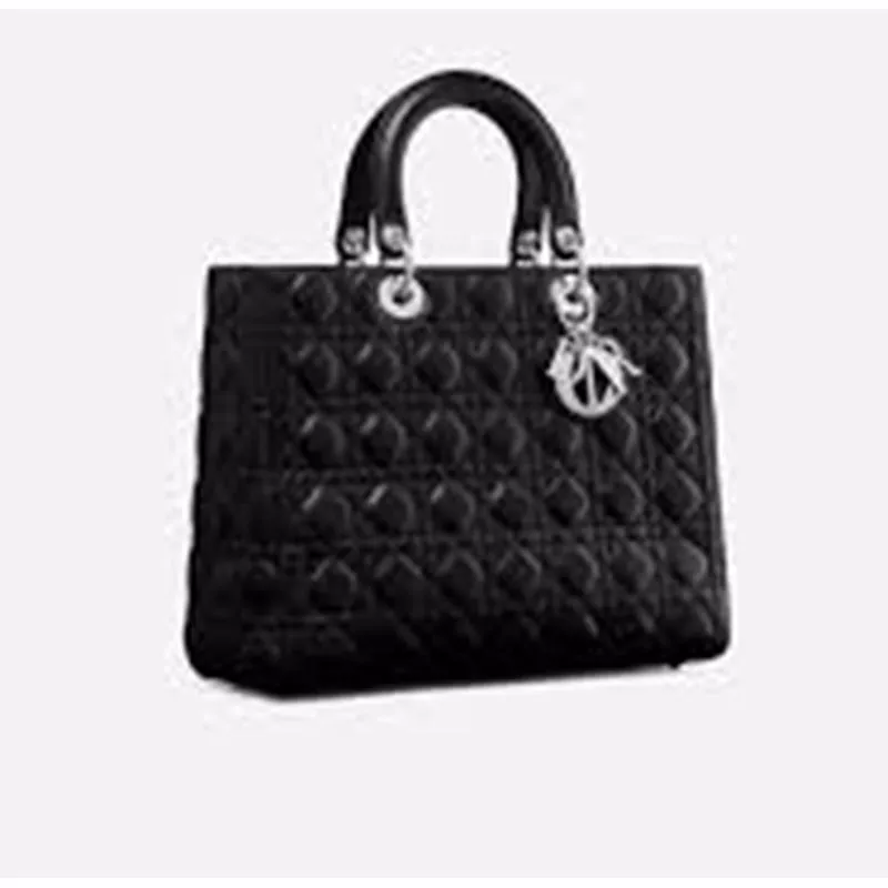 Cheap TOP Large Lady Dior Bag Cannage Lambskin Black Silver 0113