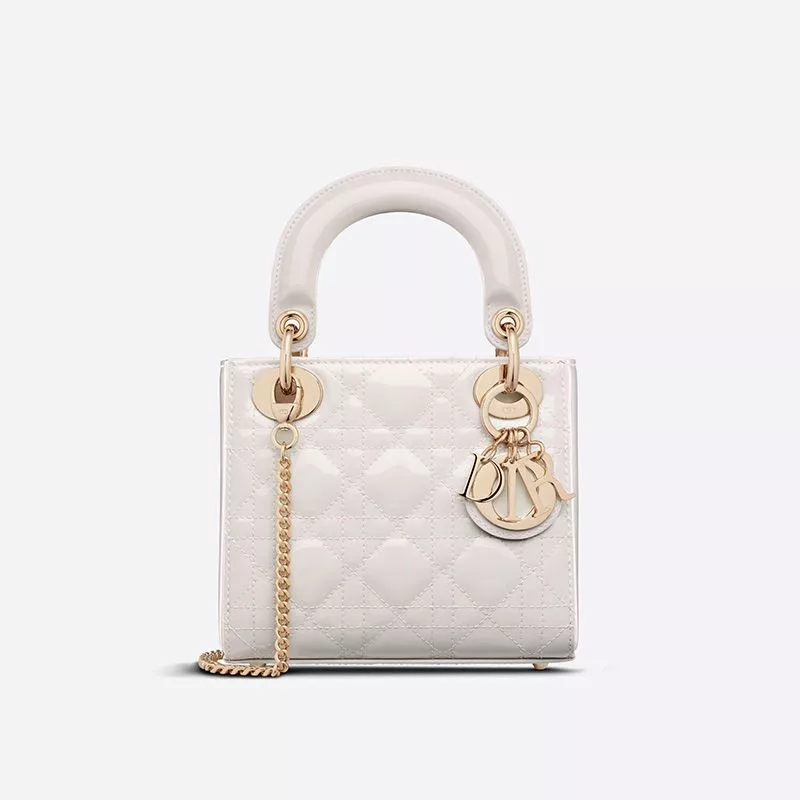 TOP Mini Lady Dior Bag Patent Cannage Calfskin White 0112