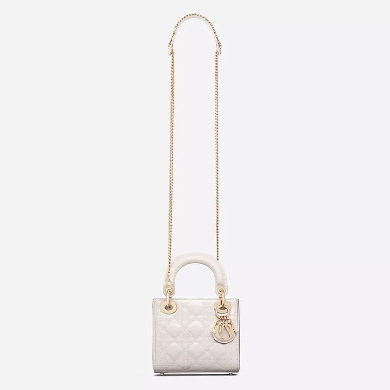 Cheap TOP Mini Lady Dior Bag Patent Cannage Calfskin White 0112