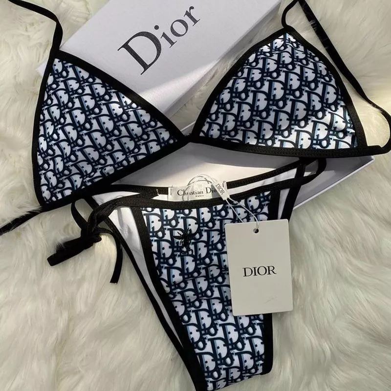 TOP Dior Bikini Women Oblique with Bee CD Motif Lycra Blue 0114