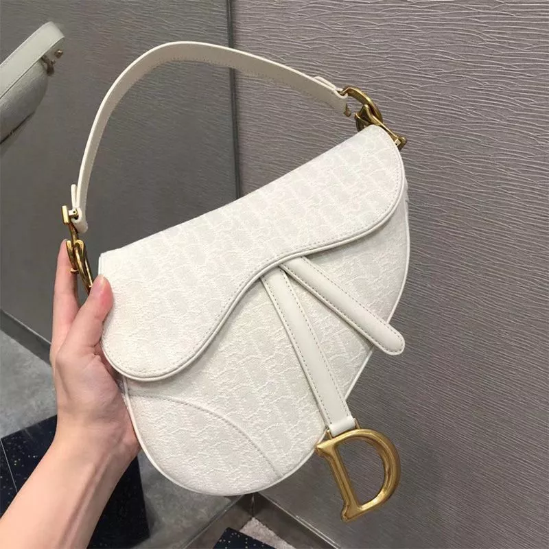 TOP Dior Saddle Bag Oblique Motif Canvas White 0113