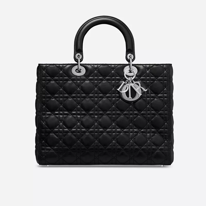 TOP Large Lady Dior Bag Cannage Lambskin Black Silver 0113