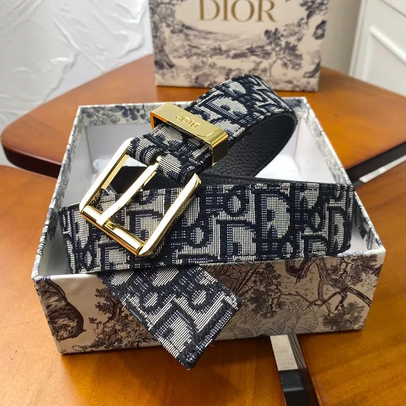 TOP Dior Belt Oblique Motif Canvas Blue Gold 0115