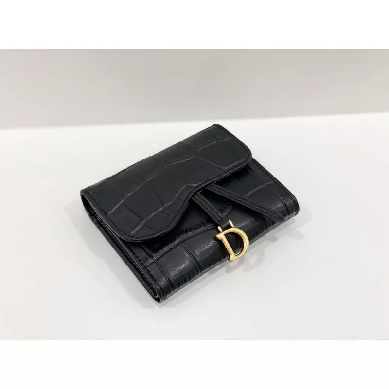 TOP Dior Saddle Card Holder Crocodile-Embossed Calfskin Black 0112