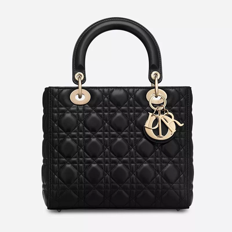 TOP Medium Lady Dior Bag Cannage Lambskin Black Gold 0113