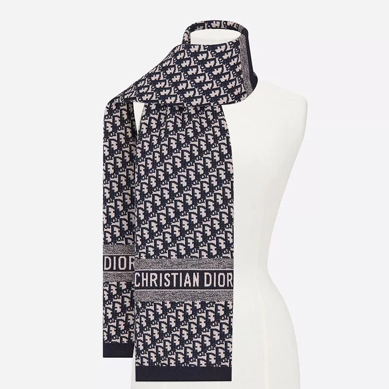 TOP Dior Scarf Oblique Motif Technical Cashmere Blue 0112