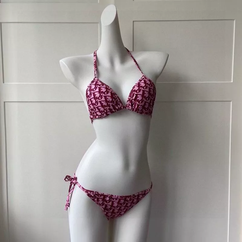 TOP Dior Bikini Women Oblique Motif Lycra Burgundy 0114