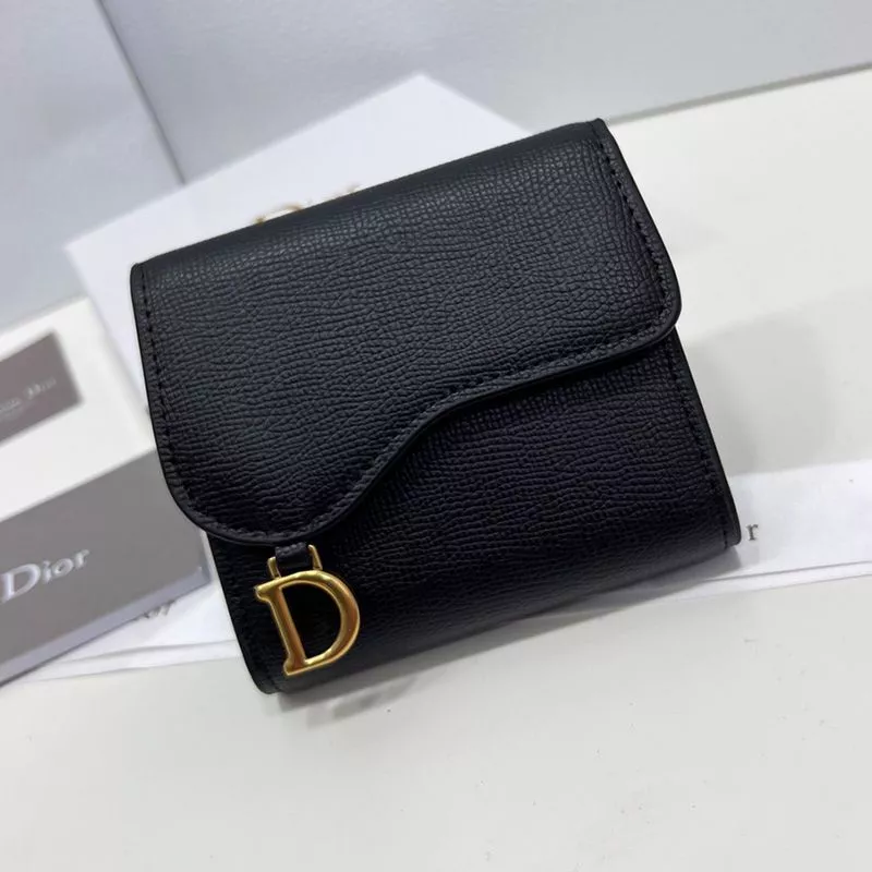 TOP Dior Saddle Three-Fold Card Holder Grained Calfskin Black 0112