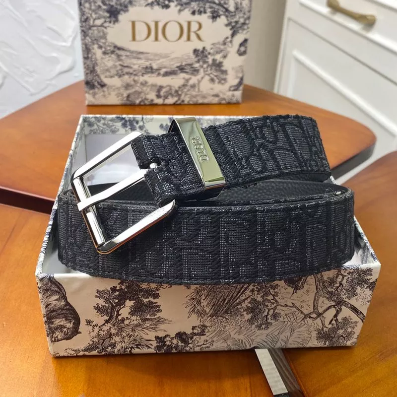 TOP Dior Belt Oblique Motif Canvas Black Silver 0112