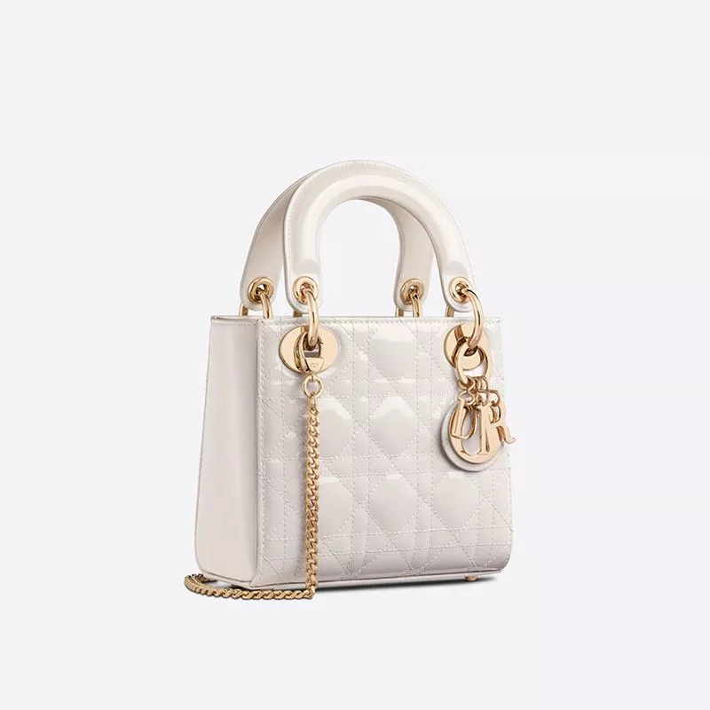 Cheap TOP Mini Lady Dior Bag Patent Cannage Calfskin White 0112