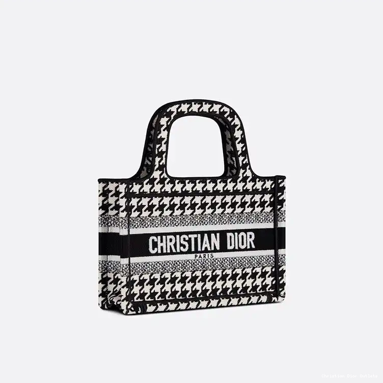 Cheap TOP Motif Mini Canvas Houndstooth Black Macro Book Tote Dior 0223