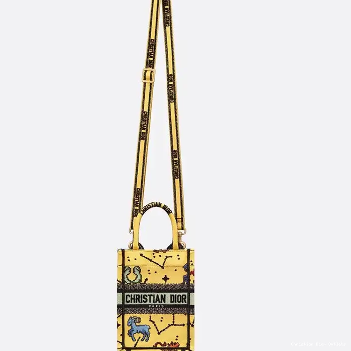 Cheap TOP Book Miniature Pixel Tote Zodiac Yellow Dior Motif Canvas 0222