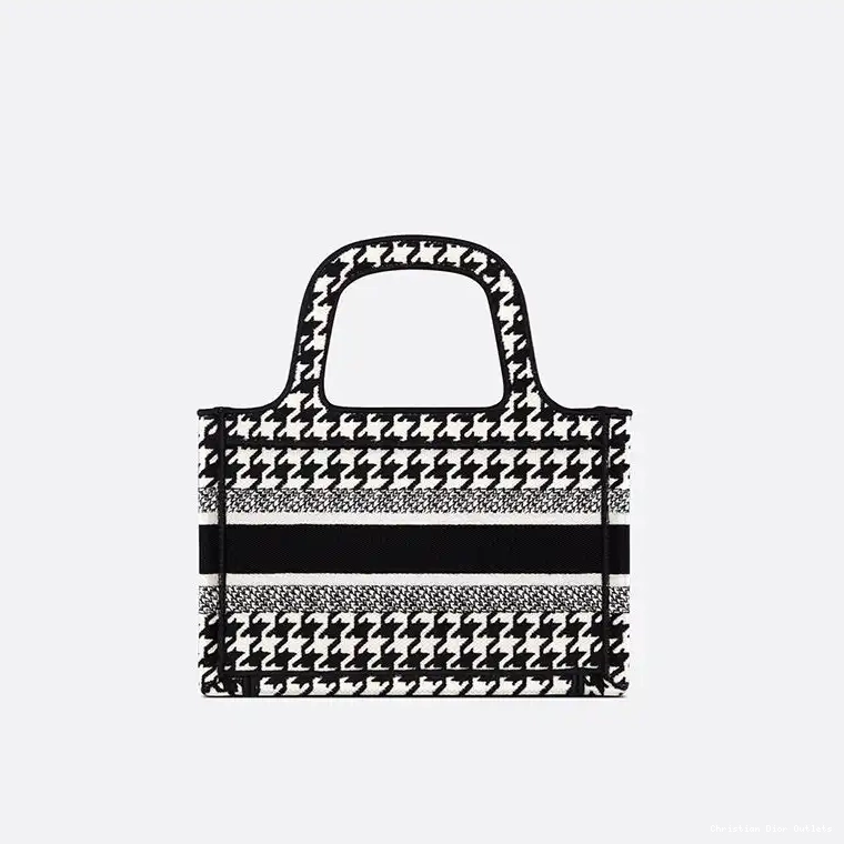 Cheap TOP Motif Mini Canvas Houndstooth Black Macro Book Tote Dior 0223