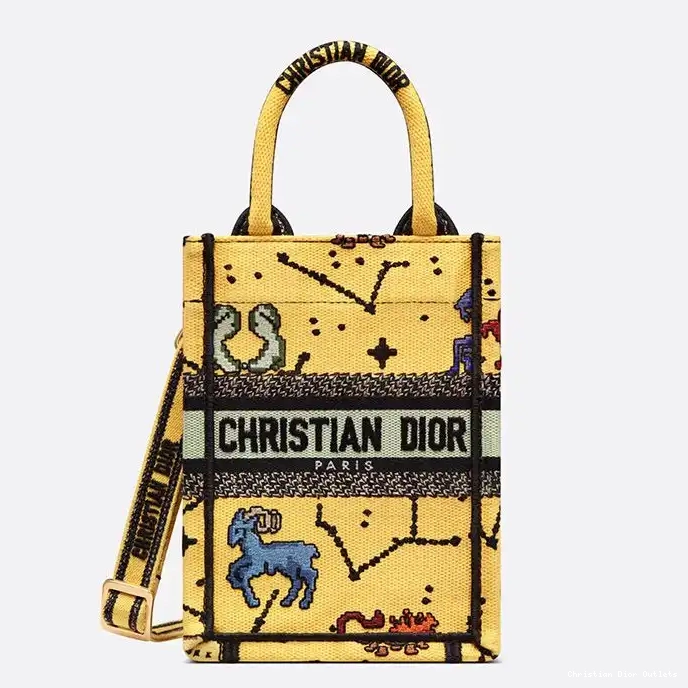 Cheap TOP Book Miniature Pixel Tote Zodiac Yellow Dior Motif Canvas 0222