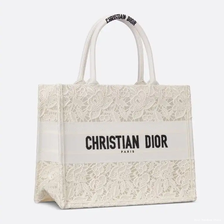 Cheap TOP Canvas D-Lace Book Dior Motif Tote Macrame White 0224