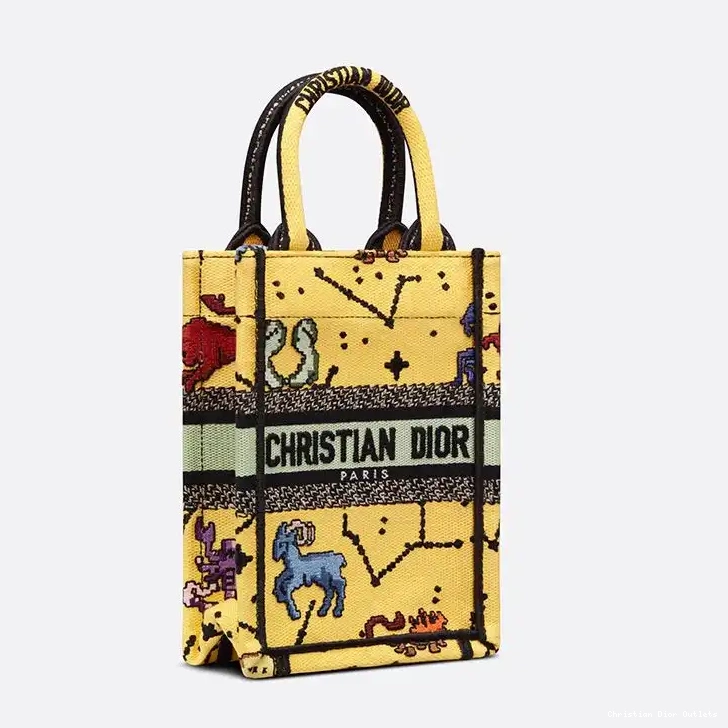 Cheap TOP Book Miniature Pixel Tote Zodiac Yellow Dior Motif Canvas 0222