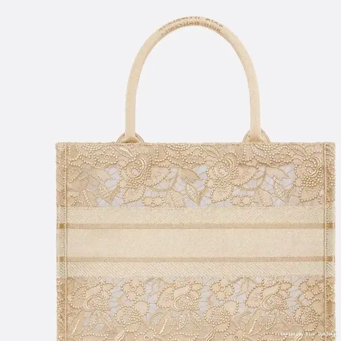 Cheap TOP Dior D-Lace Macrame Book Motif Canvas Beige Tote 0222