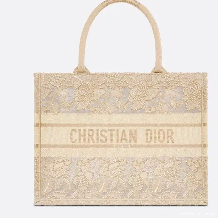 Cheap TOP Dior D-Lace Macrame Book Motif Canvas Beige Tote 0222