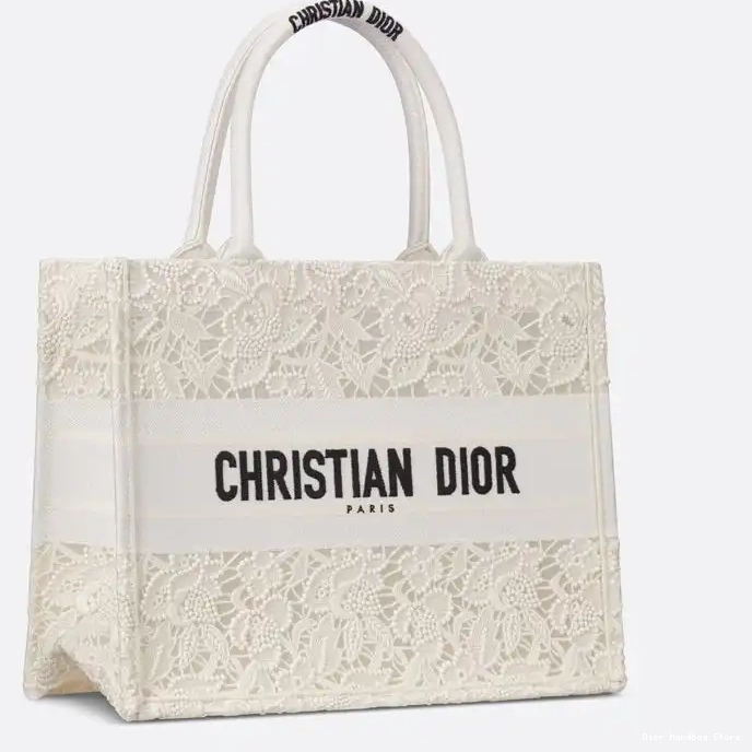 Cheap TOP Canvas D-Lace Book Dior Motif Tote Macrame White 0224