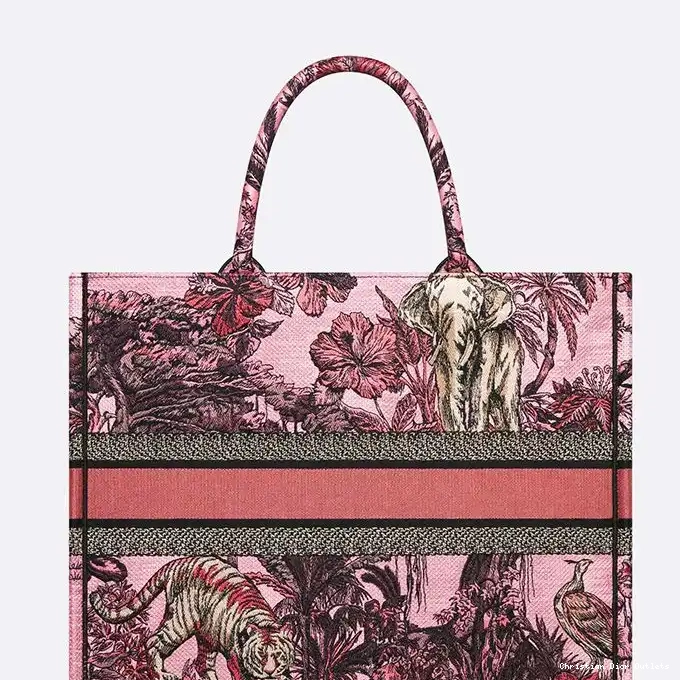 Cheap TOP Toile Jouy Canvas Motif Pink Book Tote Voyage Dior De 0222