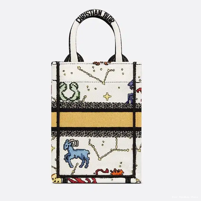 Cheap TOP Zodiac Canvas Book Miniature Pixel Tote Dior Motif White 0214