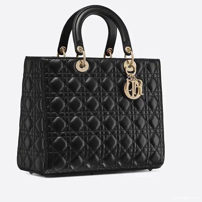 Cheap TOP Gold Lambskin Large Dior Black Lady Cannage Bag 0224