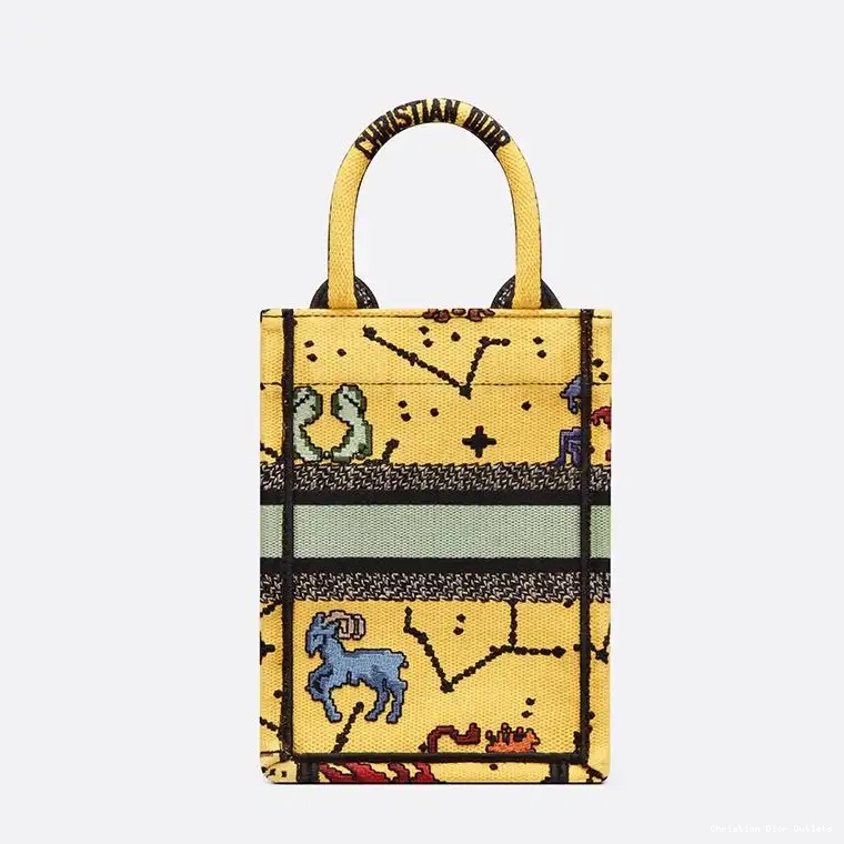 Cheap TOP Book Miniature Pixel Tote Zodiac Yellow Dior Motif Canvas 0222