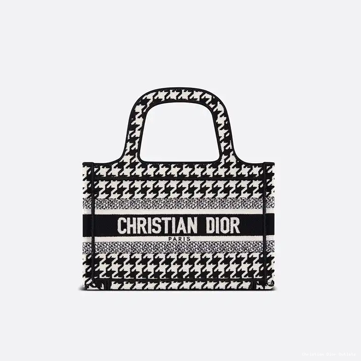 Cheap TOP Motif Mini Canvas Houndstooth Black Macro Book Tote Dior 0223