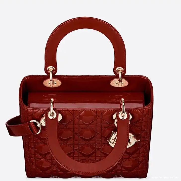 Cheap TOP Gold Calfskin Lady Red Cannage Dior Bag Patent Medium 0219